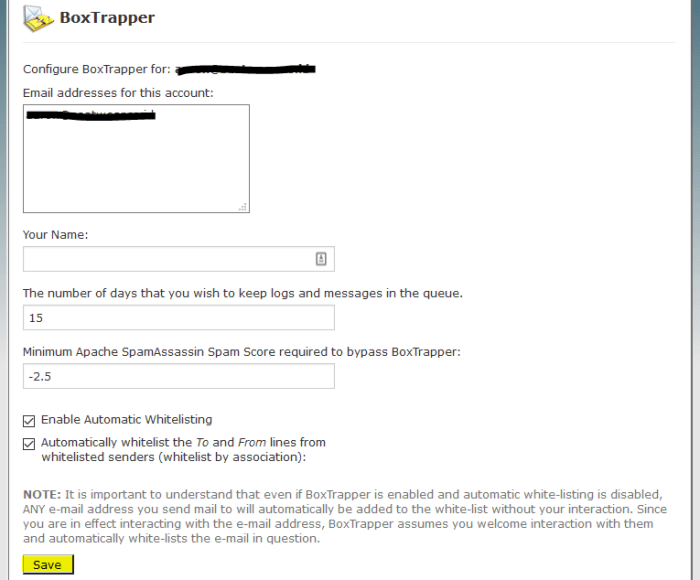 Box Trapper Configure
