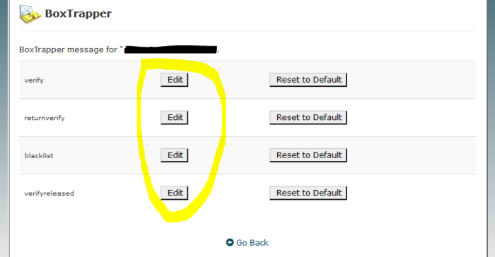 Box Trapper Confirmation Messages